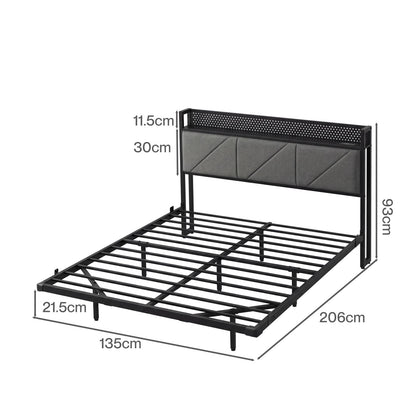 Levede Floating Bed Frame Double LED Lights Upholstered USB Storage Headboard