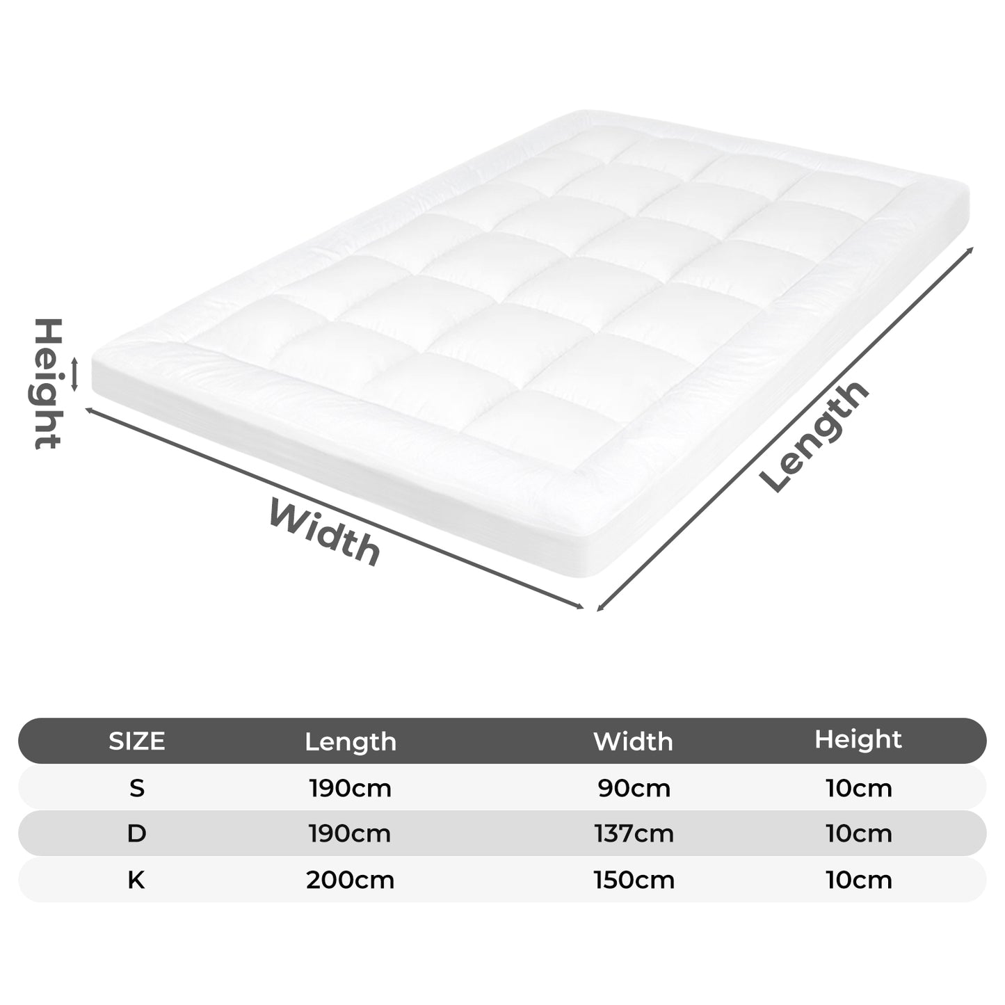 Lavio Thick Mattress Topper Single Double King 10cm Deep Microfibre Washable