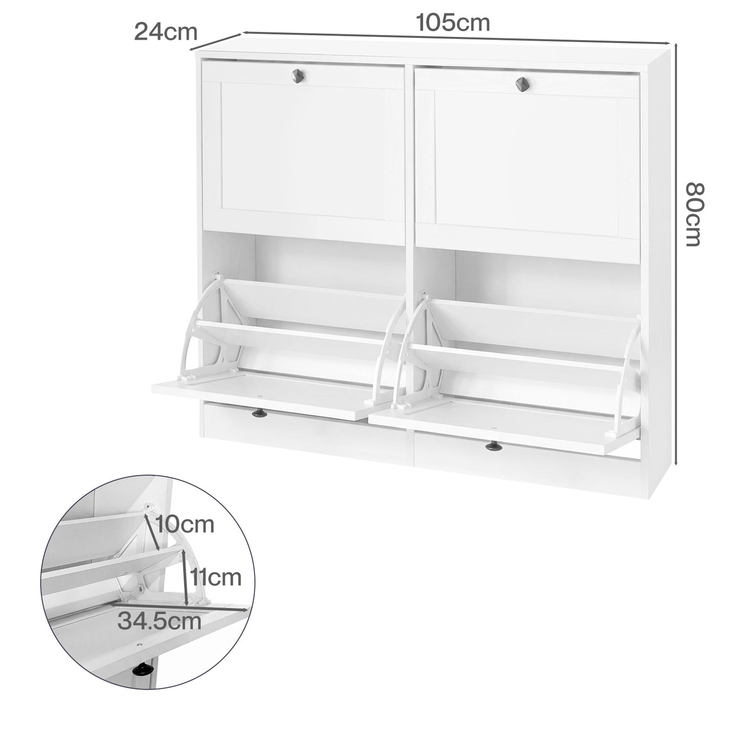 Levede Shoe Cabinet Slim Shoe Storage Unit Flip Drawers Hallway Organiser White