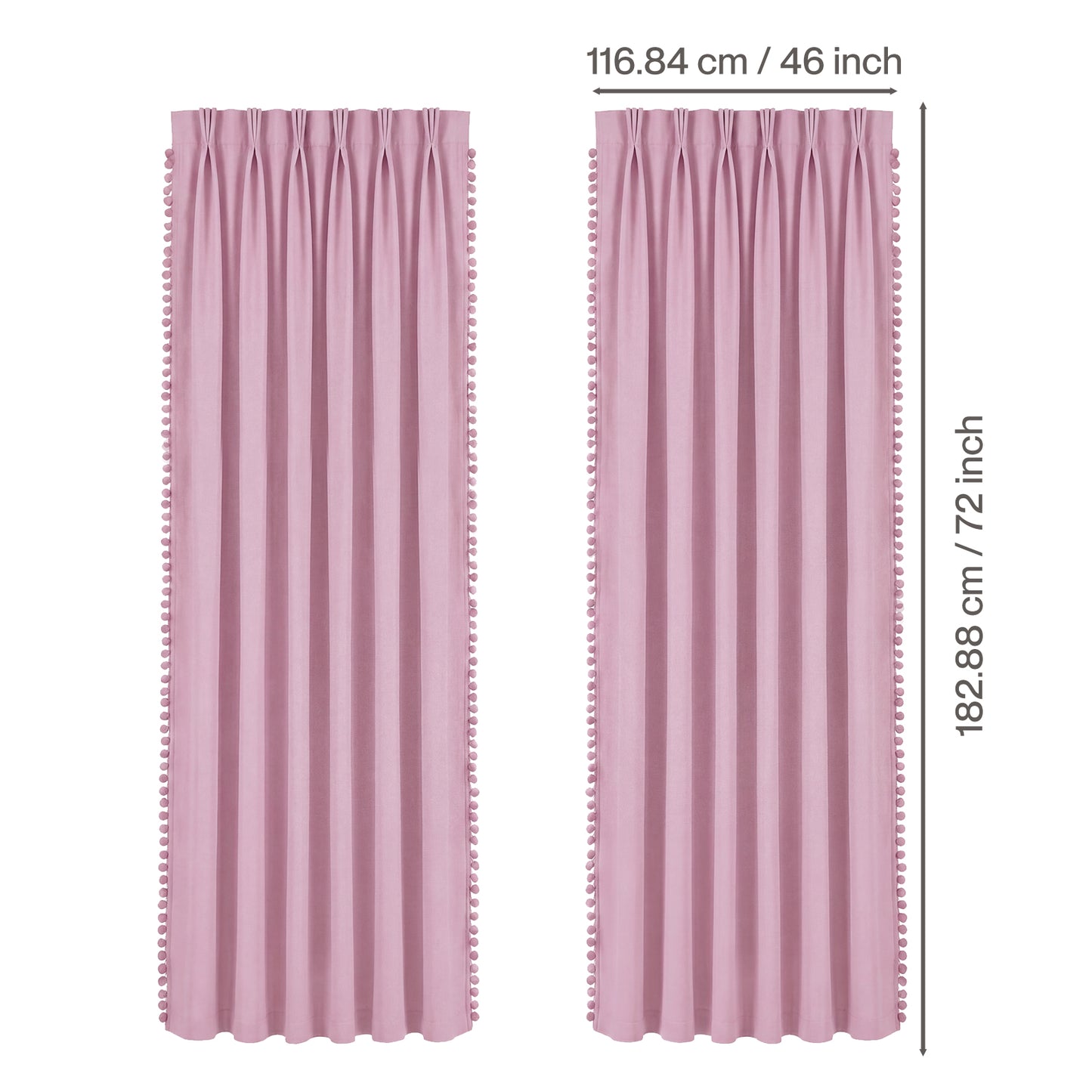 Marlow Pink Pom Pom Curtains for Nursery Baby Girls Room 46"x72" in Pink