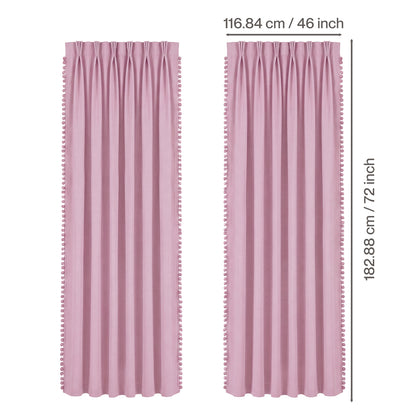 Marlow Pink Pom Pom Curtains for Nursery Baby Girls Room 46"x72" in Pink