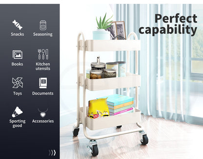 Levede 3 Tiers Kitchen Trolley Cart Steel Storage Rack Shelf Organiser White