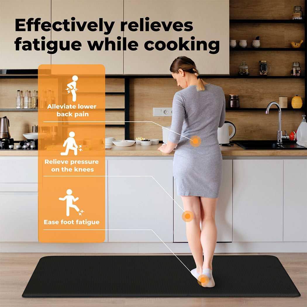 Marlow Kitchen Mat 2PCS Non Slip Woven Rubber Floor Mat Absorbent Runner BLack