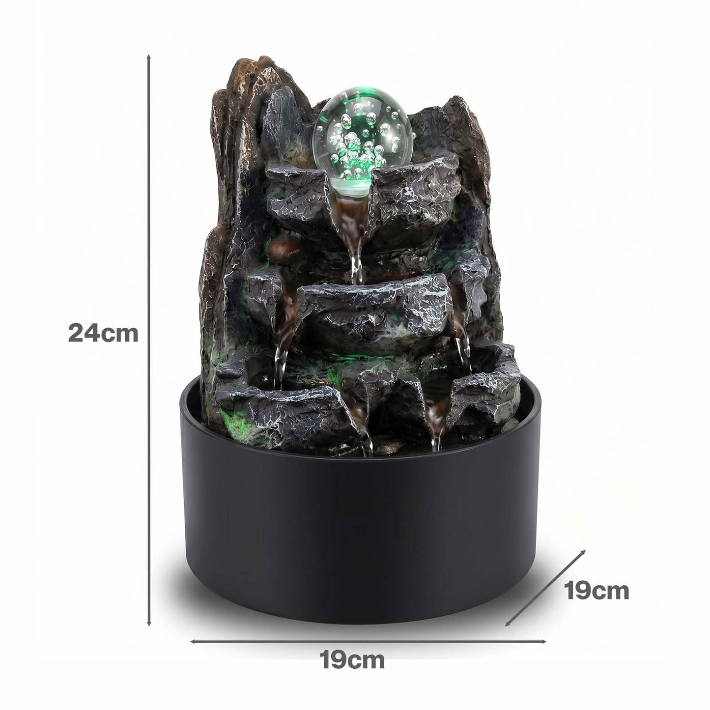 Spector Water Feature Indoor Fountains Rotating Glass Ball LED Light Resin Grey