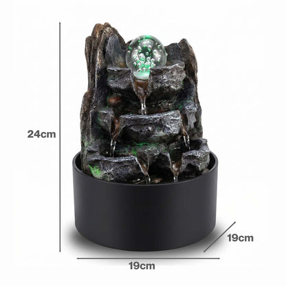 Spector Water Feature Indoor Fountains Rotating Glass Ball LED Light Resin Grey