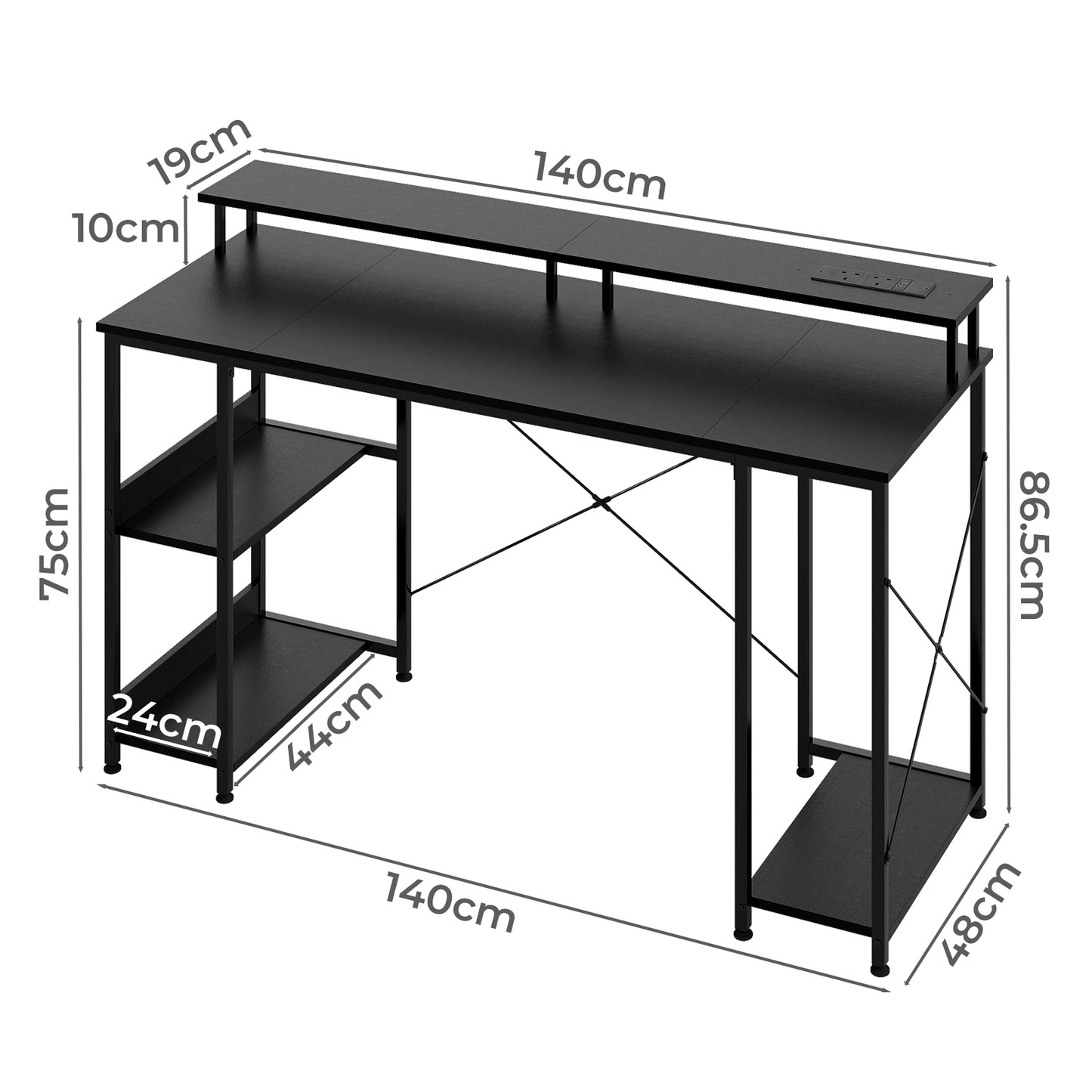 Levede Gaming Computer Desk Office Table with Lights Shelves Power Port 140cm