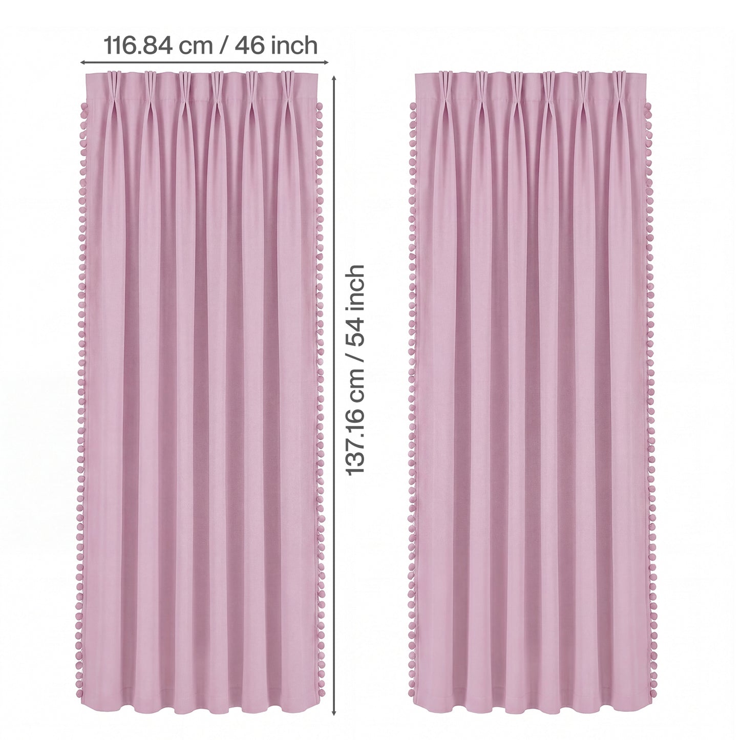 Marlow Pink Pom Pom Curtains for Nursery Baby Girls Room 46"x54" in Pink