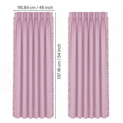 Marlow Pink Pom Pom Curtains for Nursery Baby Girls Room 46"x54" in Pink
