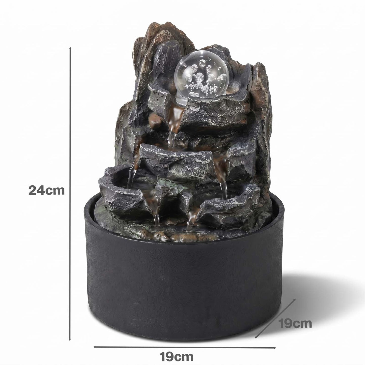 Spector Tabletop Water Fountain With Rotating Glass Ball  Resin Grey Brown