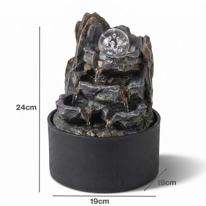Spector Tabletop Water Fountain With Rotating Glass Ball  Resin Grey Brown
