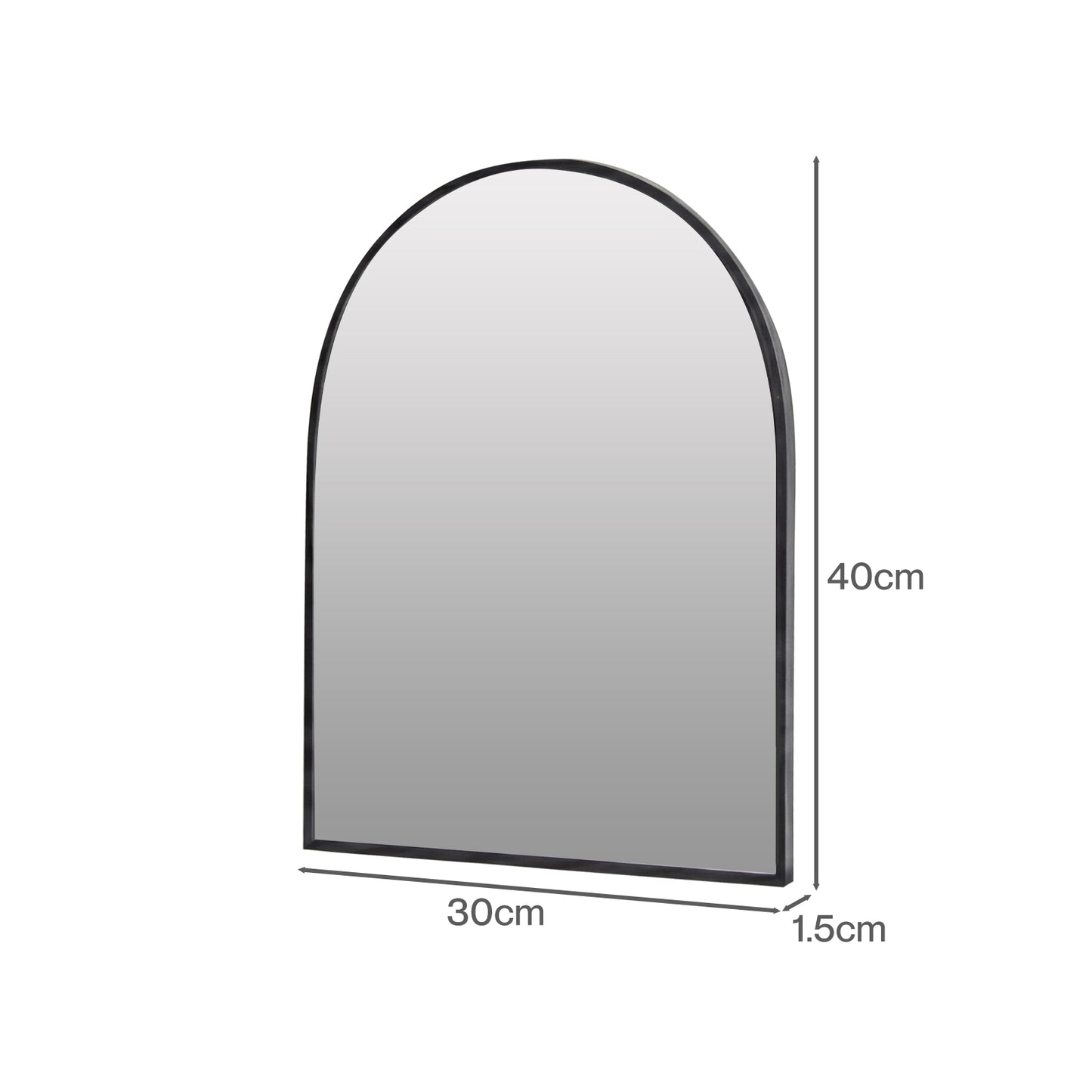 Yezi 30x40cm Arched Wall Mirror Black Metal Frame Bathroom Bedroom Vanity Mirror