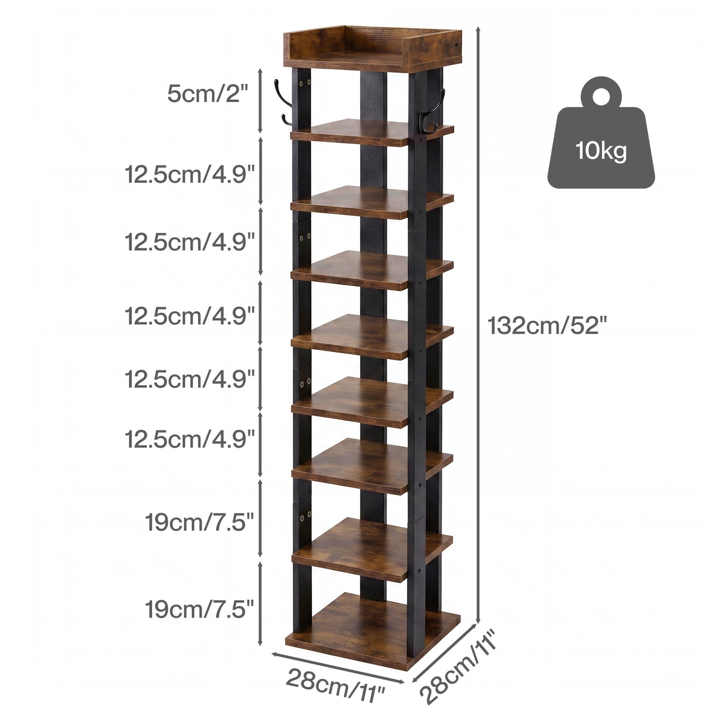 Levede Shoe Rack Storage Organiser 9 Tier Industrial Shoe Shelf Adjustable Brown