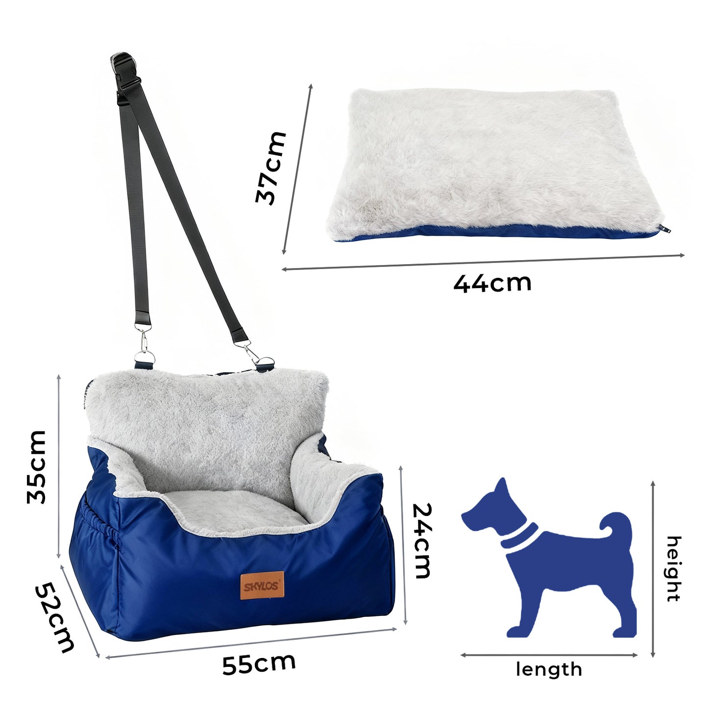Skylos Small Dog Booster Car Seat Dog Washable Pet Travel Bed With Leash Storage