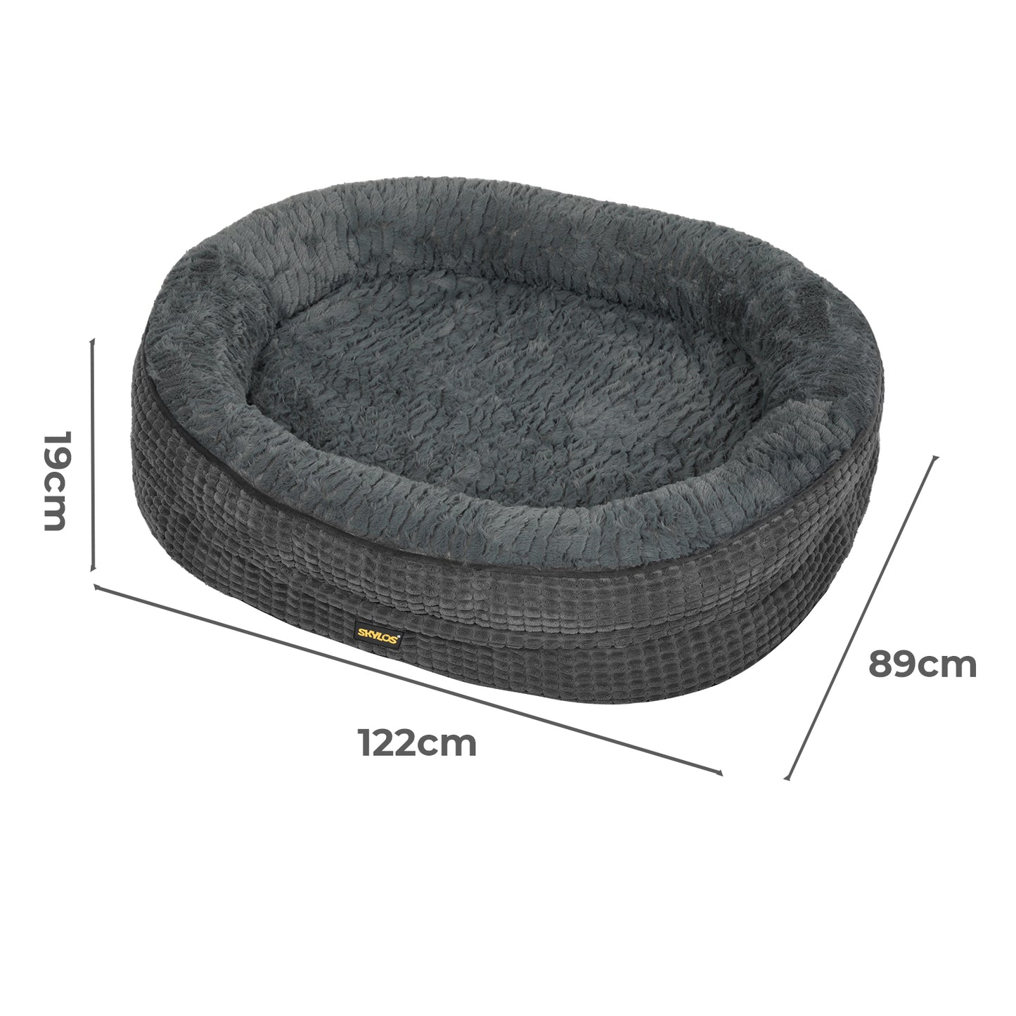 Skylos Orthopedic Plush Dog Bed Soft Washable Pet Bed Grey Cosy Cushion XXL Size