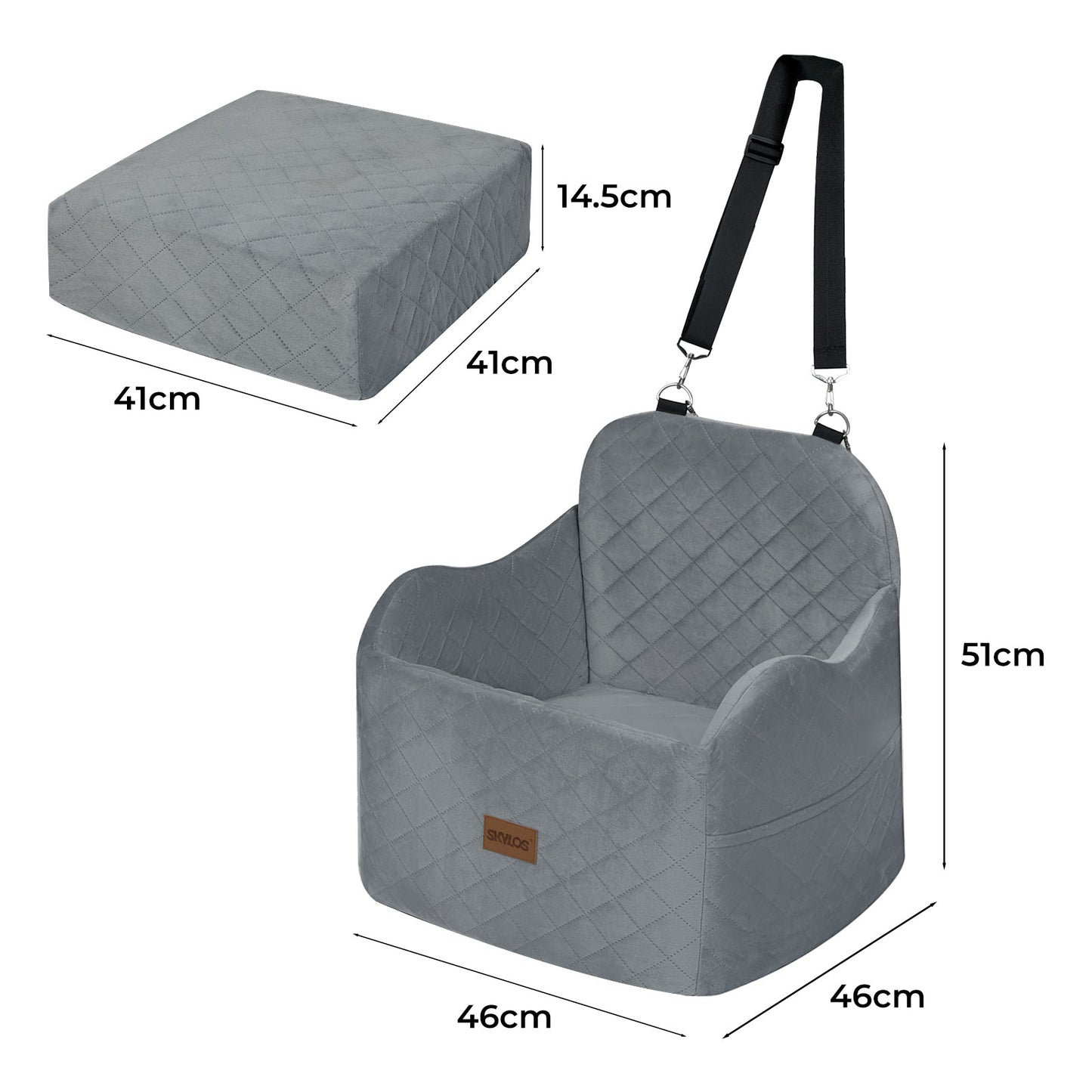 Skylos Dog Booster Car Seat for Small to Medium Pets up to 35 lbs Portable Grey