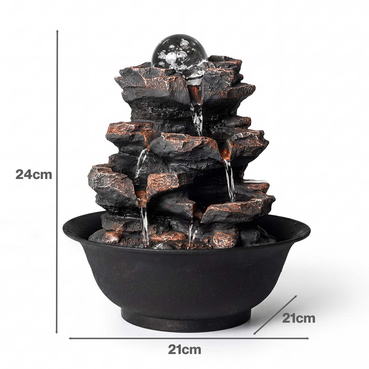 Spector Tabletop Water Fountain Indoor Water Feature LED Glass Ball Resin Brown