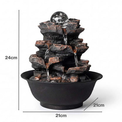 Spector Tabletop Water Fountain Indoor Water Feature LED Glass Ball Resin Brown