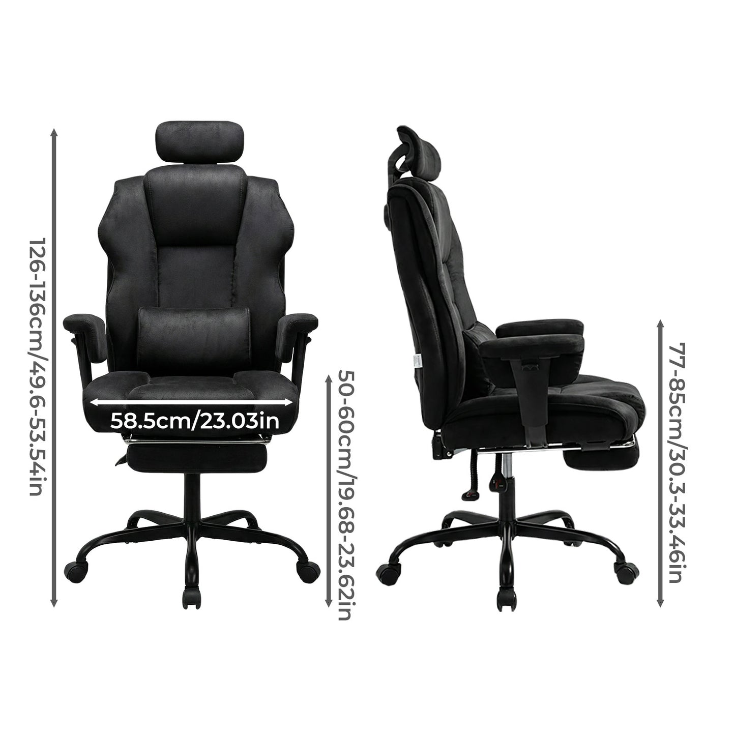 Executive Ergonomic Office Chair Suede Fabric Wide Seat 155° Recline Footrest