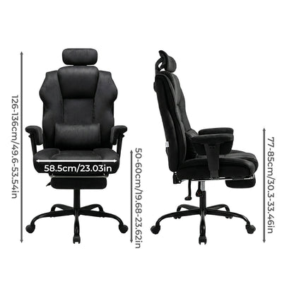 Executive Ergonomic Office Chair Suede Fabric Wide Seat 155° Recline Footrest