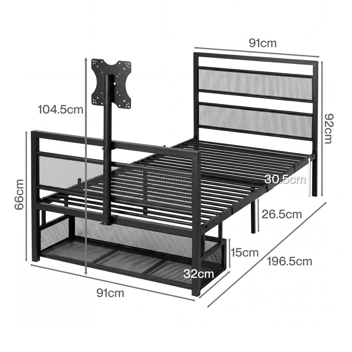 Levede Single Bed Frame Gaming Bed TV Bed 360° Rotating Mount Metal Black