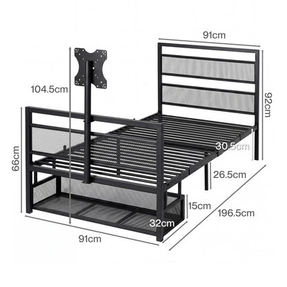 Levede Single Bed Frame Gaming Bed TV Bed 360° Rotating Mount Metal Black