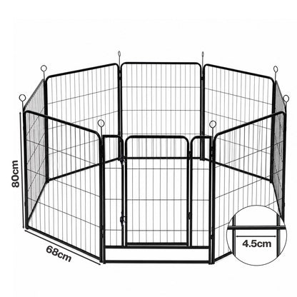 Skylos Dog Pen 8 Panel Steel Playpen Foldable Indoor Outdoor Pet Enclosure Black