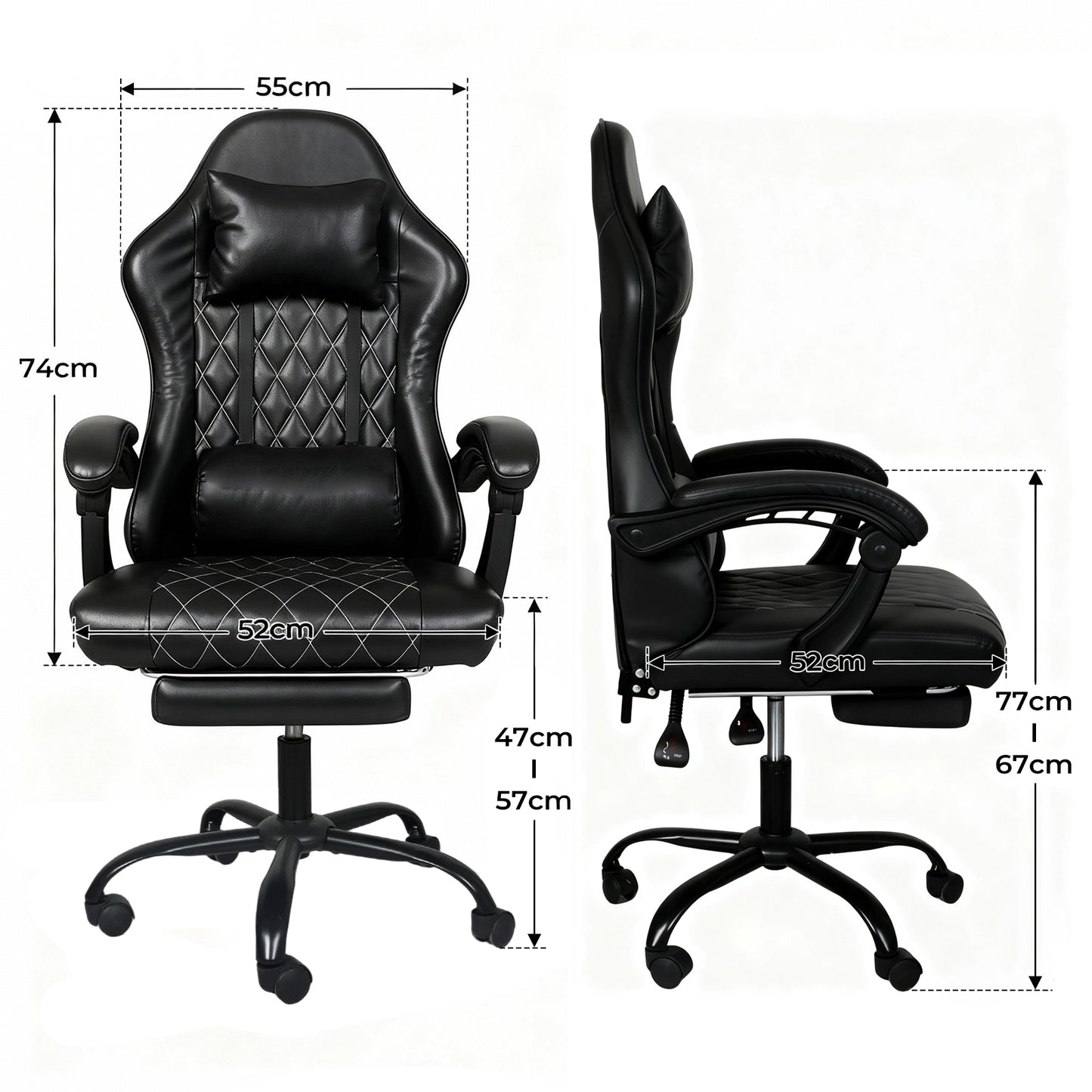 Levede Office Desk Chair PU Gaming Recliner Adjustable Height Swivel Black