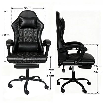 Levede Office Desk Chair PU Gaming Recliner Adjustable Height Swivel Black