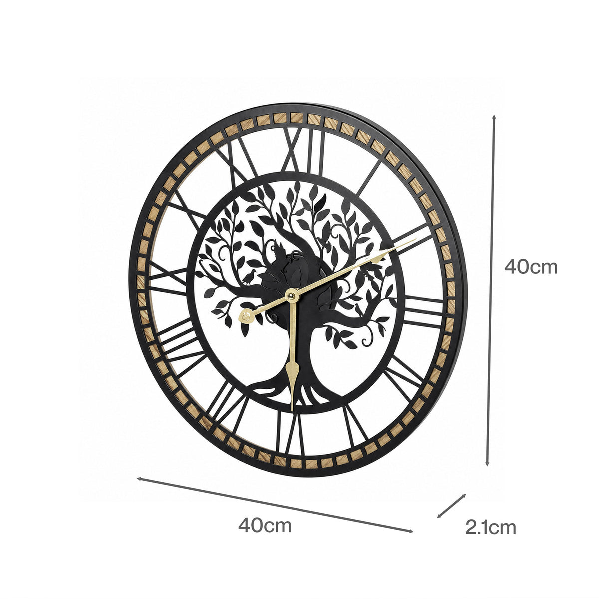 Yezi Wall Clock Silent Quartz Tree Design 40Cm Large Face For Living Room Black