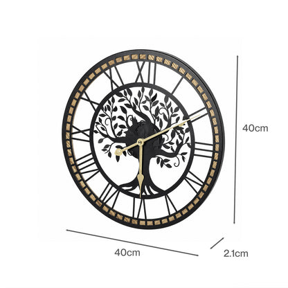 Yezi Wall Clock Silent Quartz Tree Design 40Cm Large Face For Living Room Black