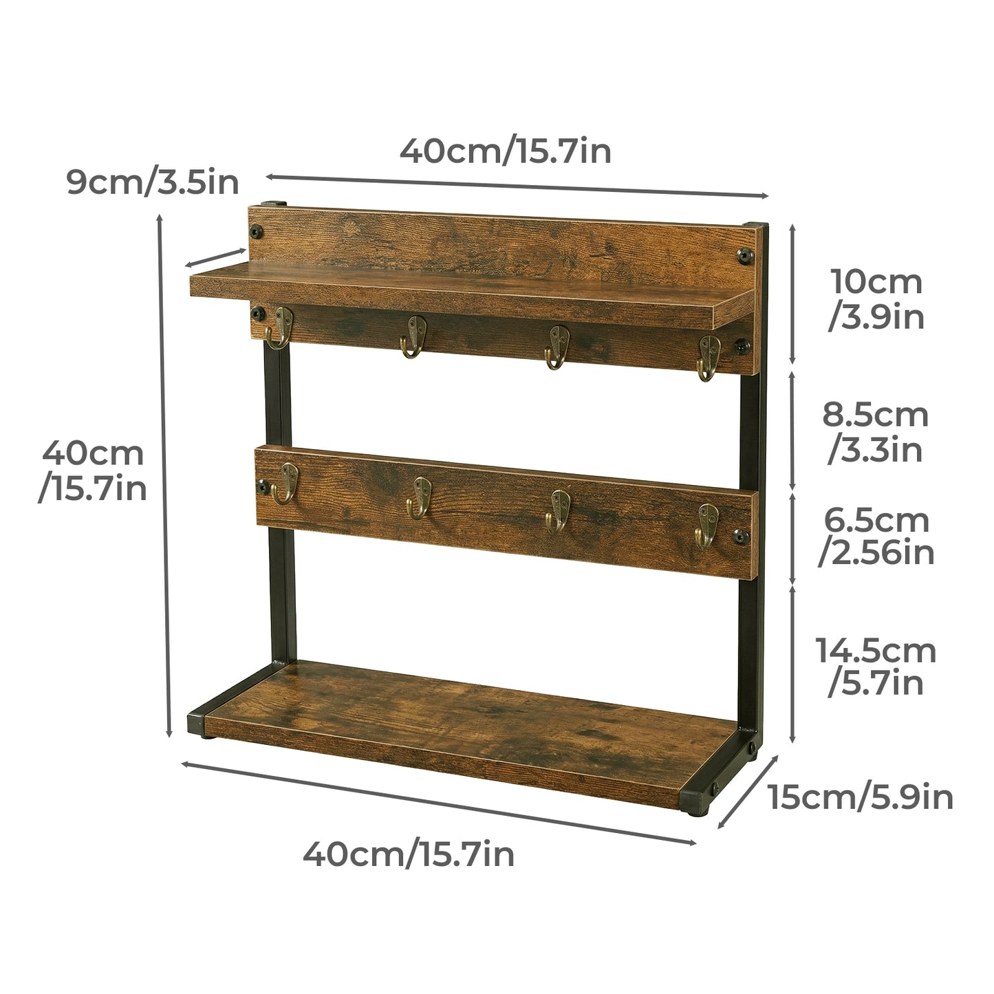 Levede Mug Holder Stand Coffee Cup Rack Storage Organiser 8 Hooks Rustic Brown