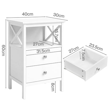 Levede Bedside Table Wood Nightstand Cabinet 2 Storage Drawers Open Shelf White