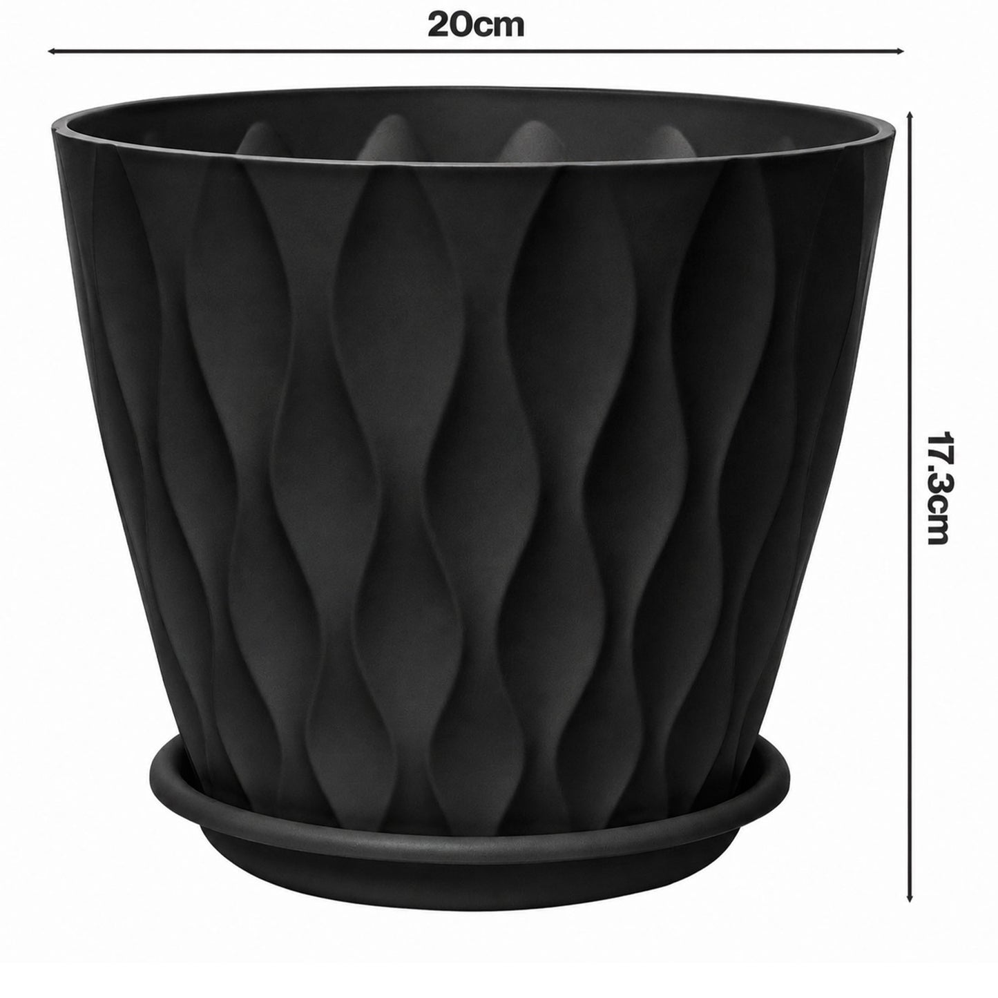 TOQUE Plant Pots 5Pc 20cm Plant Pots Indoor Drainage PP Plastic Black