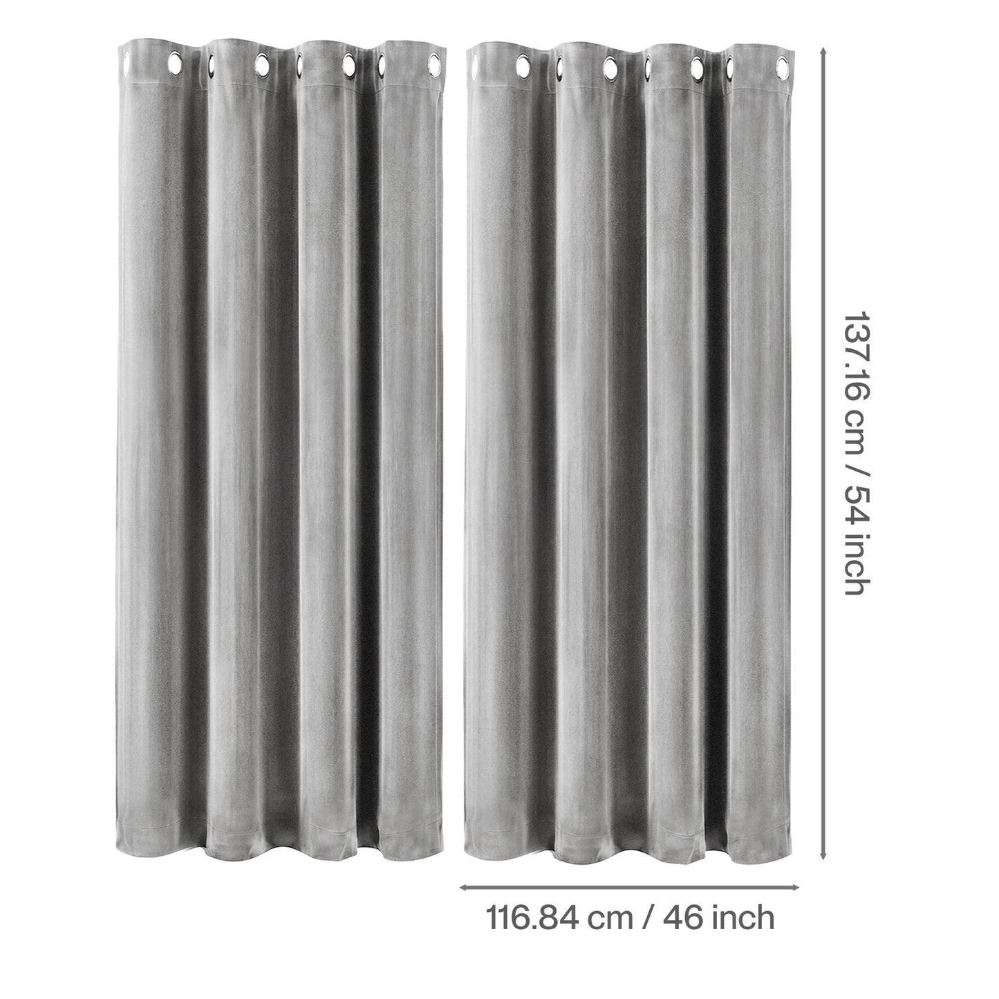 Marlow Thick Thermal Blackout Curtains Velvet 46x54 Inch Eyelet Ring Top Grey