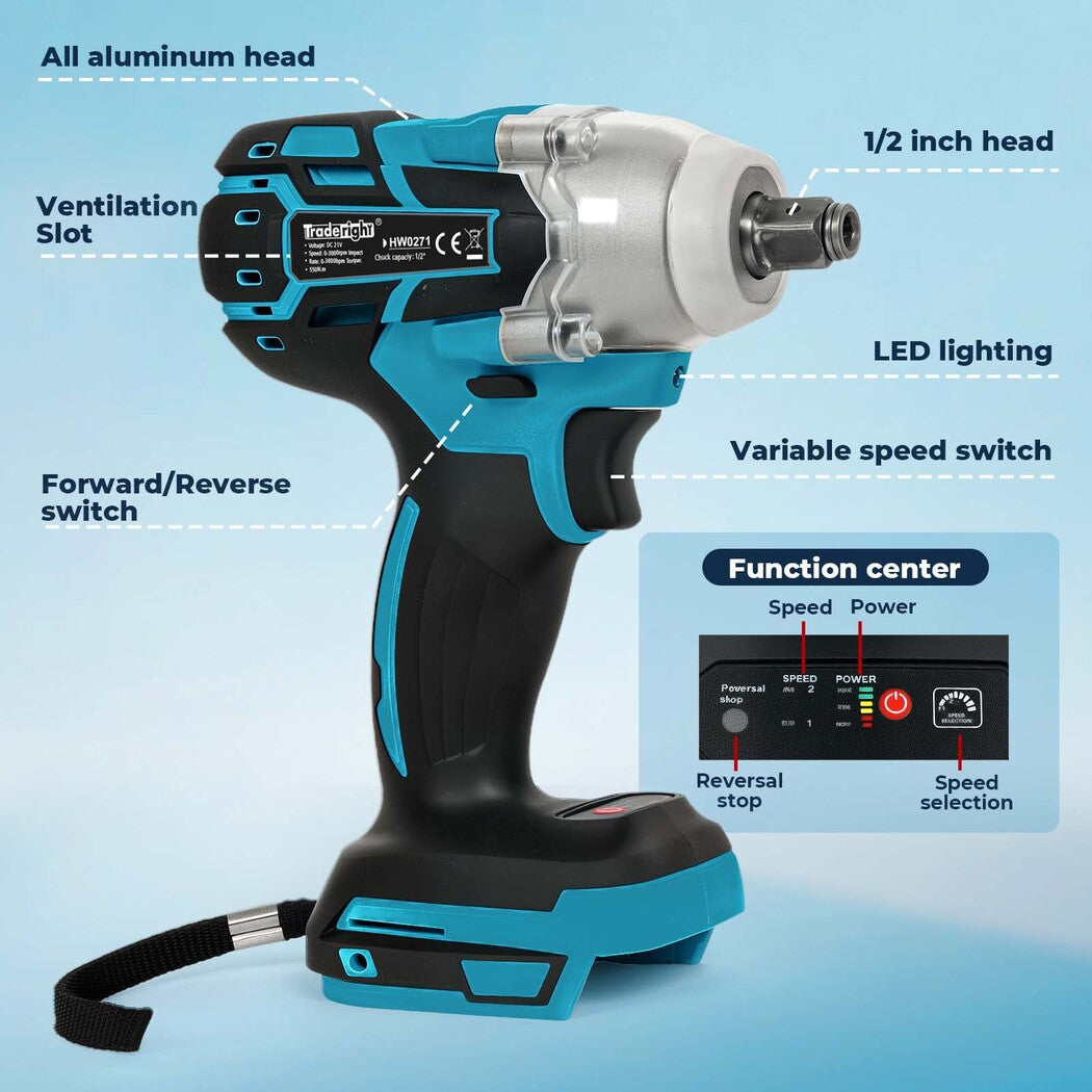 Traderight 21V Brushless Impact Wrench Drill 1/2" Rattle Gun 4.0Ah Battery Kit