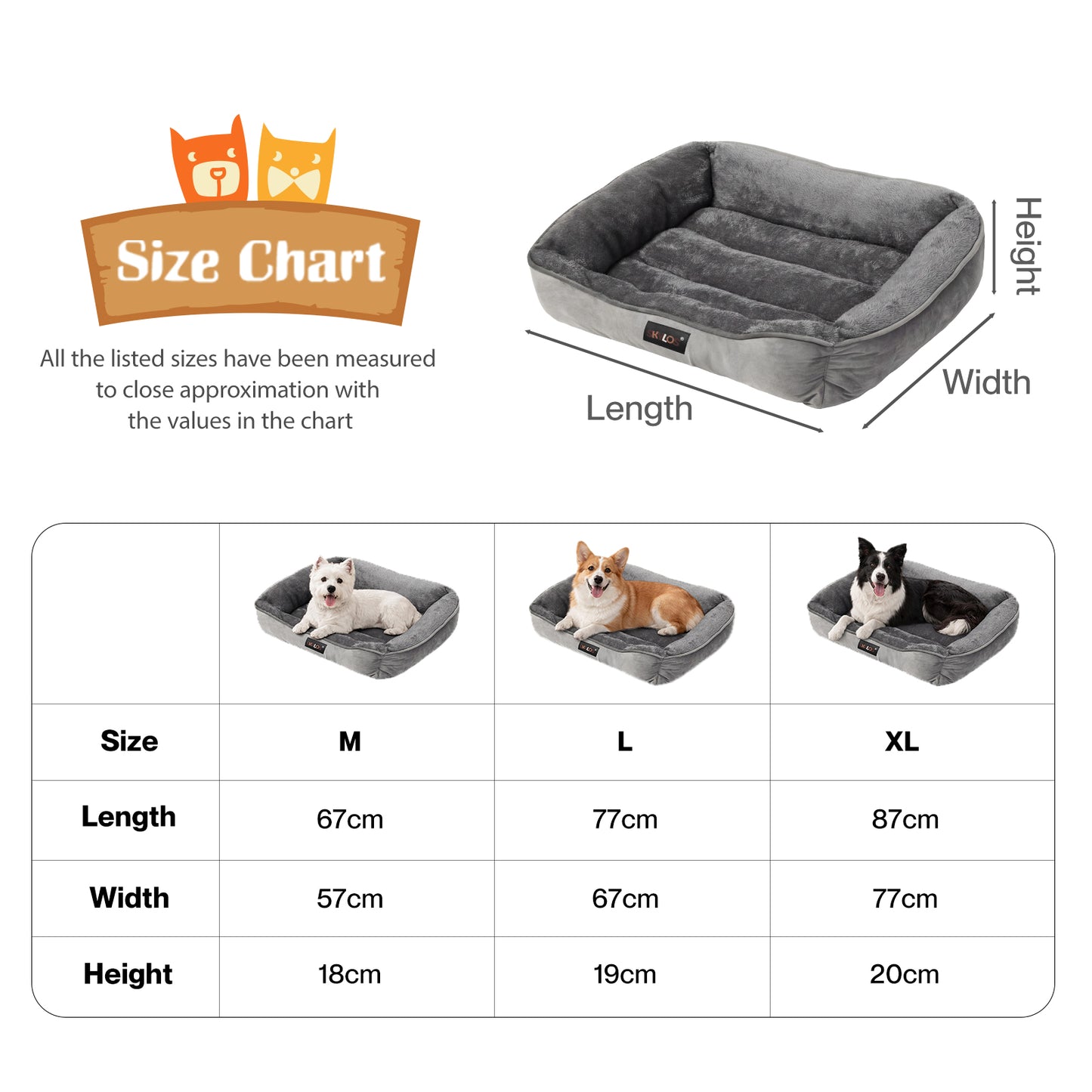 Skylos Orthopedic Dog Bed Soft Arctic Velvet Pet Bed Anti-Slip Mattress Large