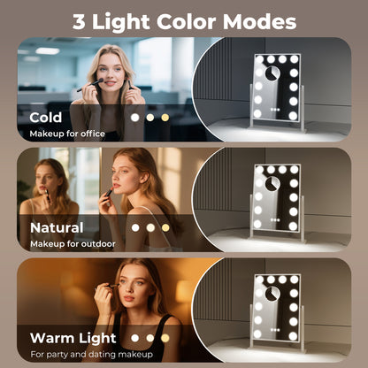 Emitto LED Makeup Mirror 3 Color Dimmable Touch Control Beauty Mirror Portable