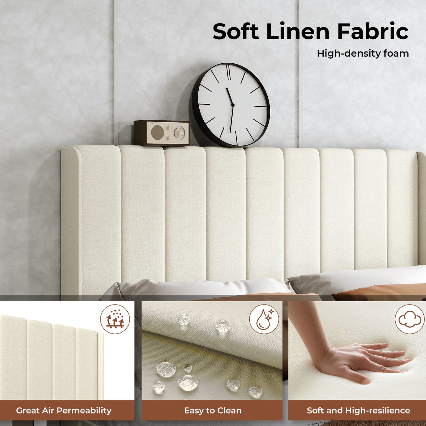 Levede Bed Frame Double King Metal Wood Winger Panel Soft Upholstered Headboard