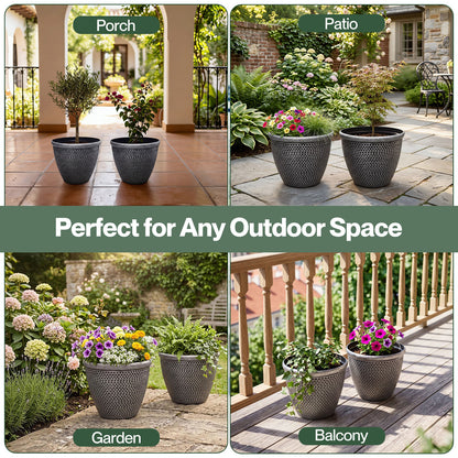 TOQUE 2PCS Plastic Garden Plant Pots 36cm Round Outdoor Planters Drainage Holes