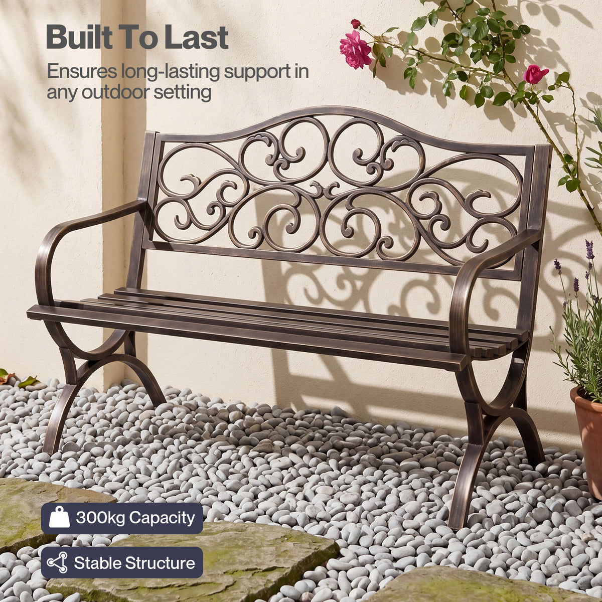 Levede Garden Bench Outdoor Bench 300kg Metal Floral Pattern Bronze
