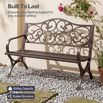 Levede Garden Bench Outdoor Bench 300kg Metal Floral Pattern Bronze