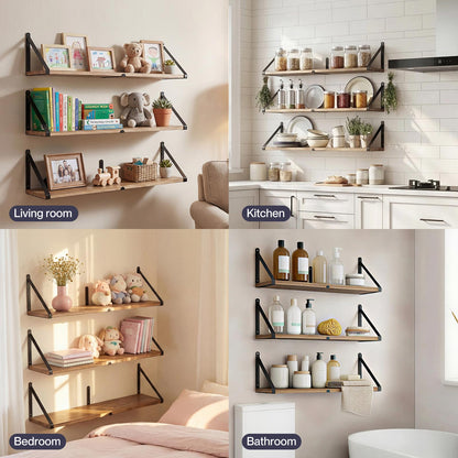Levede Floating Shelves Wall Mounted Storage Home Set of 3 Natural Color