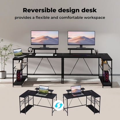 Levede Gaming Desk Corner L-Shaped Computer Table with LED Lights Storage USB