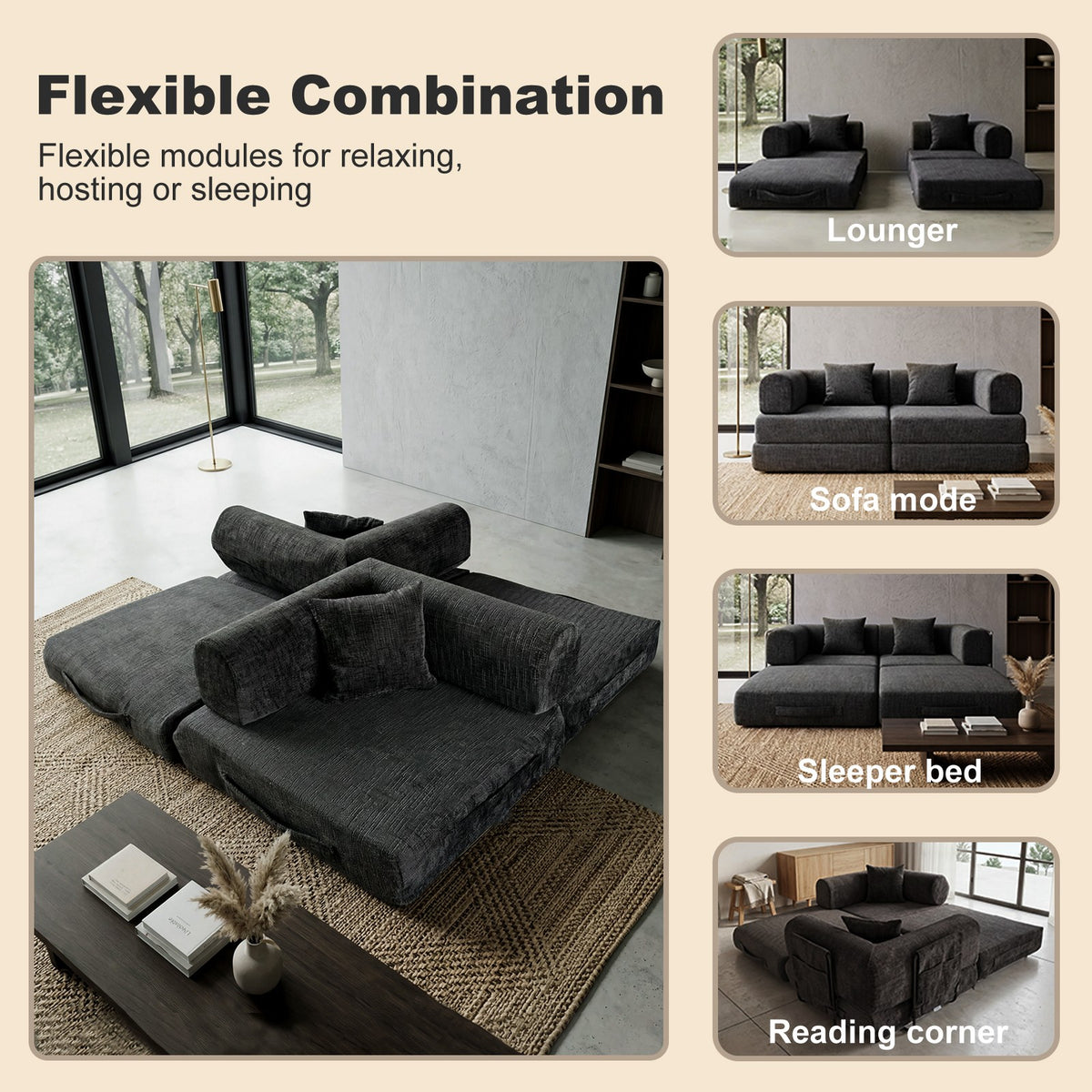 Levede Convertible Sofa Bed Sleeper 2 3 Seater Folding Floor Couch Small Space