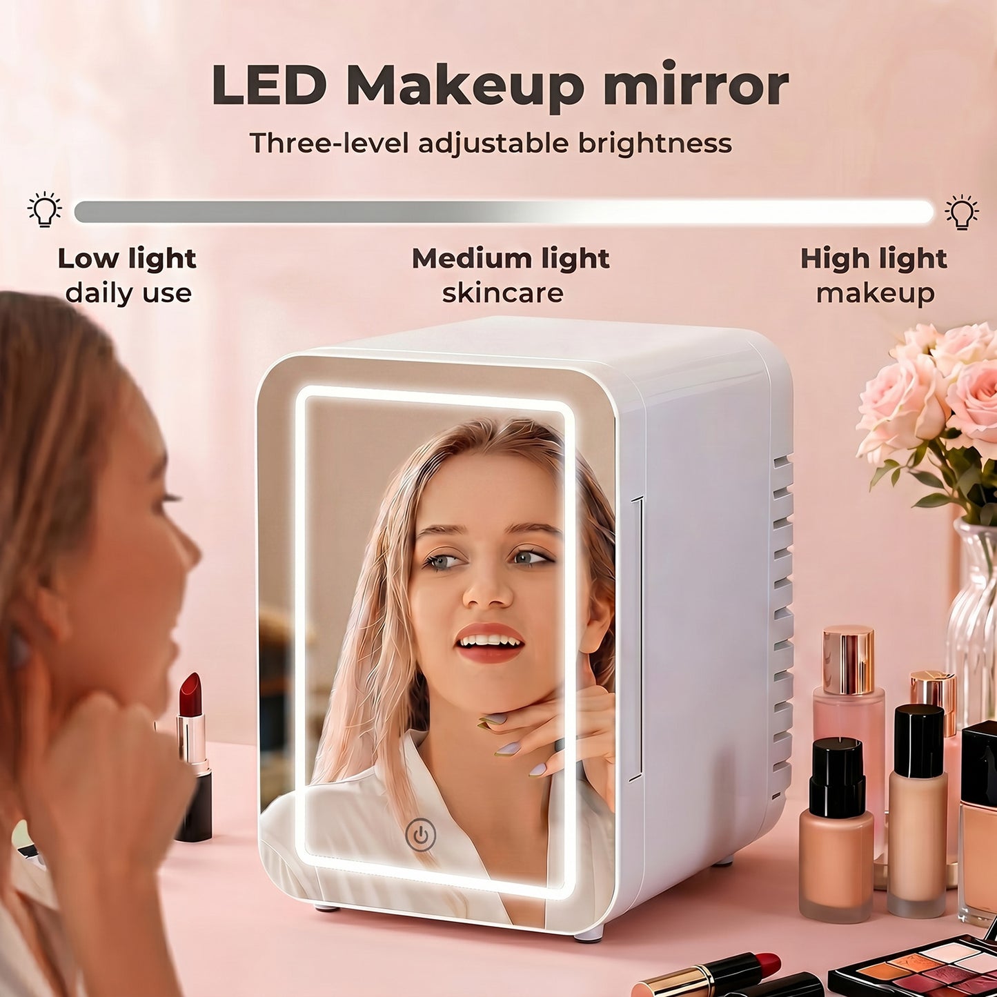 Spector Mini Fridge 5L Portable Small Cooler Warmer LED Makeup Mirror Car Home