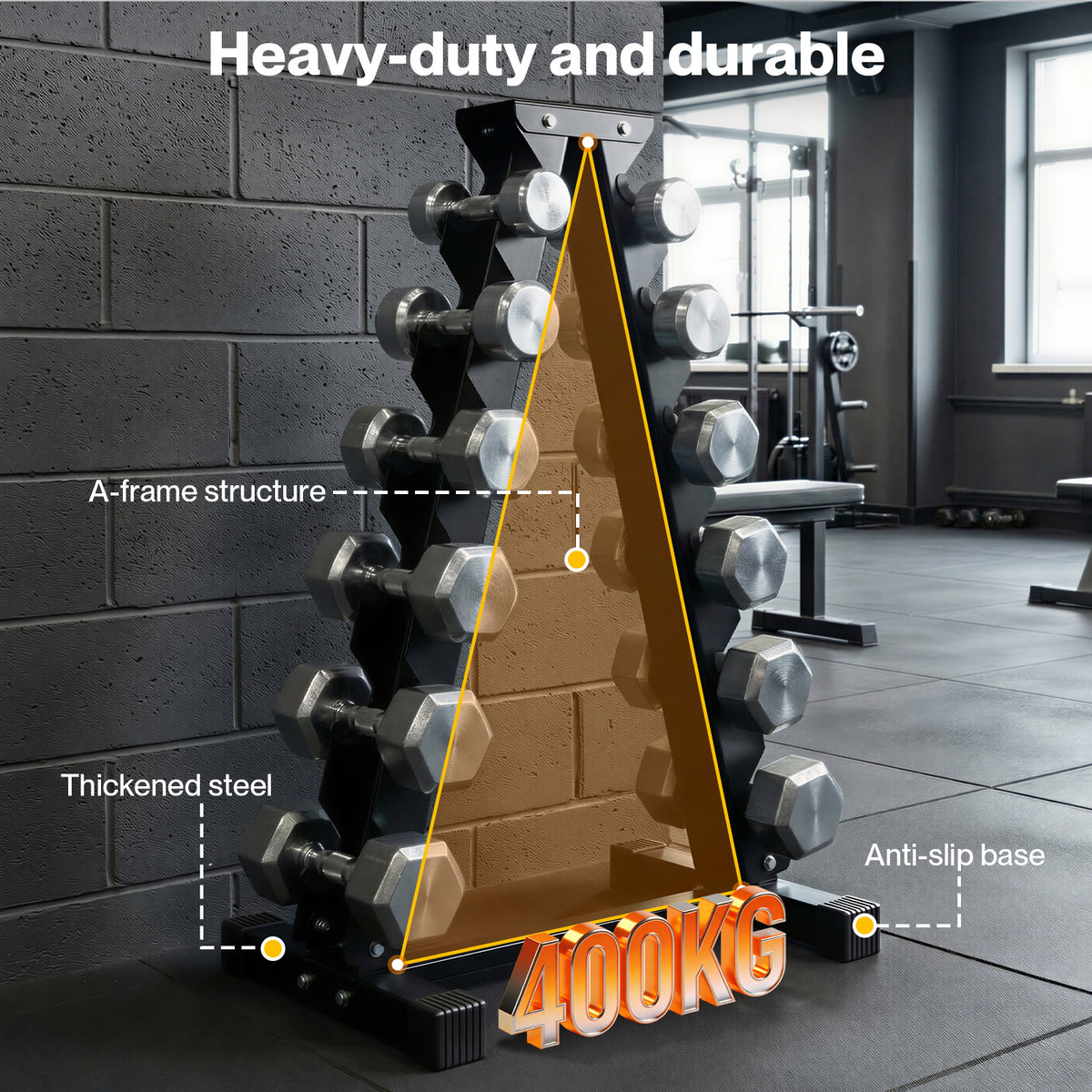Centra Hex Dumbbells Stand 5-40kg Set Weight Storage Holder Rack Steel 6 Tier