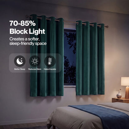 Marlow Thick Thermal Blackout Curtains Velvet 46x54 Inch Eyelet Ring Top Green