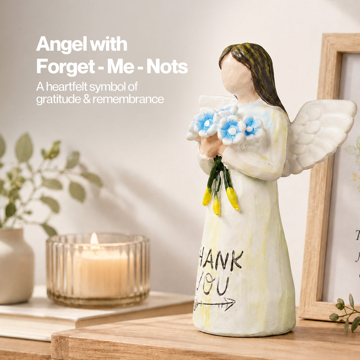 Levede Forget Me Not Sympathy Gift Angel Figurine Thank You Home Decor White