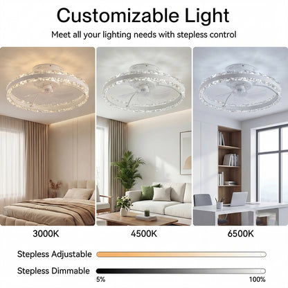 Emitto LED Ceiling Fan Light Dimmable 6 Speed Lamp Living Room with Remote APP