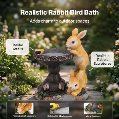 Emitto Garden Ornaments Outdoor Rabbit & Bird Solar Resin Artwork Bath For Patio
